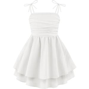 Arshiner Girls White Easter Dresses Formal Summer Beach Boho Hawaiian Casual Spaghetti Strap Midi Tween Girl Sundress Size 10-12
