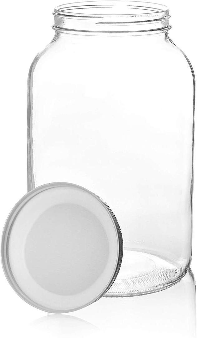 kitchentoolz 1 Gallon Glass Jar with Lid Extra Wide Mouth Large Mason, Leak Proof Airtight Metal Lid for Fermenting Kombucha Kefir Kimchi, Canning, Egg Water Glassing, & Preserving