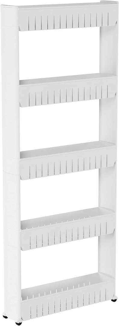 Slim Rolling Storage Cart - 5-Tier Utility Cart with Wheels for Bathroom, Kitchen, and Laundry Room - Bathroom Shelves by Lavish Home (White) Slim Rolling Storage Cart - 5-Tier Utility Cart with Wheels for Bathroom, Kitchen, and Laundry Room - Bathroom Shelves by Lavish Home (White)