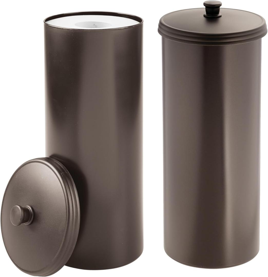 iDesign Freestanding Bathroom Toilet Paper Storage Holder with Lid for 3 Extra Rolls, 2-Pack, Bronze