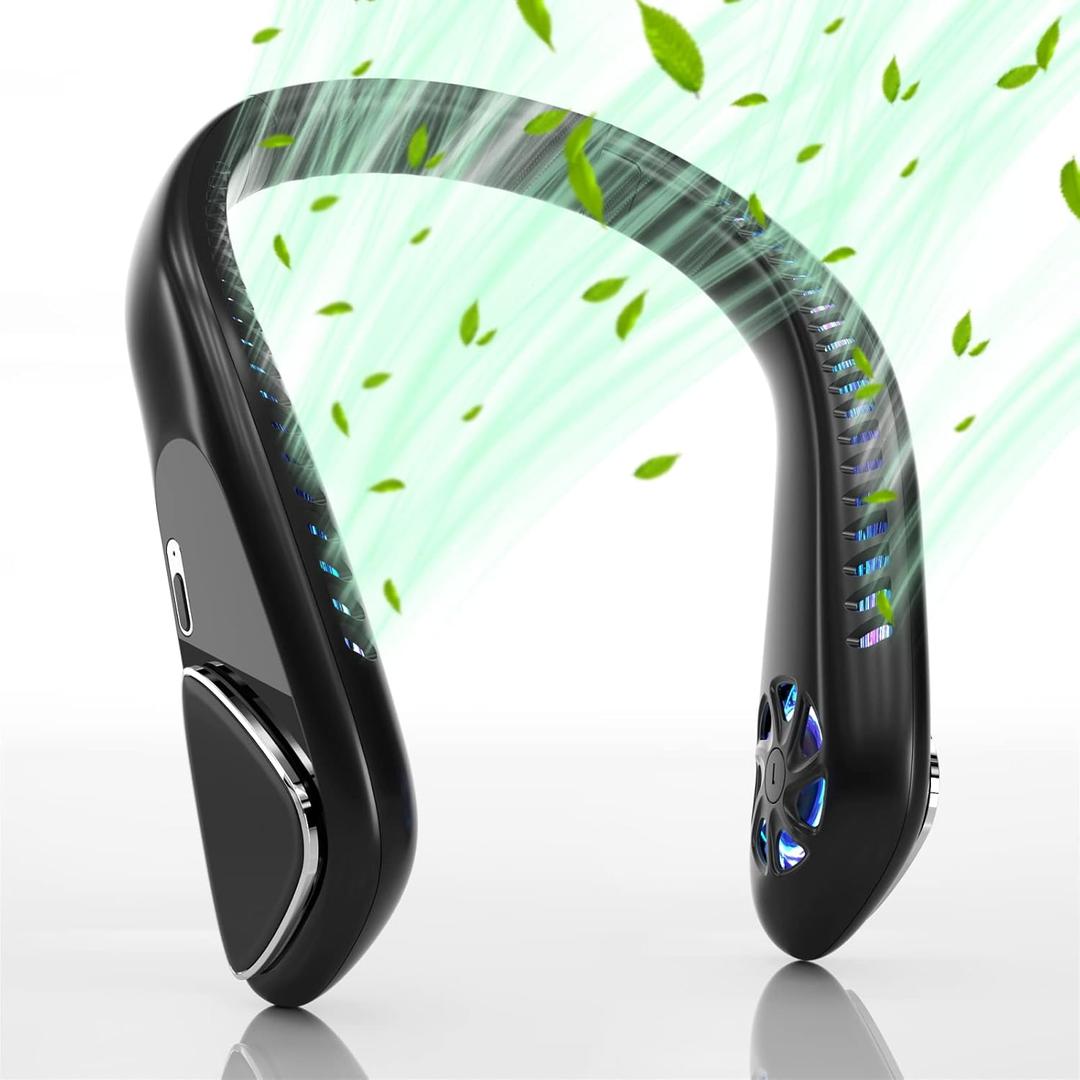 Bladeless Neck Fan - 6000mAh Portable Neck Fan with 3 Wind Speed,USB Rechargeable Personal Fan, Hands-Free Design USB Fan - Ideal for Outdoor Activities and Travel (Black)