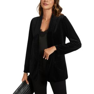 MINTLIMIT Women Velvet Blazer Jackets Long Sleeve Business Suit Lapel Open Front Casual Blazers with Pockets (Black, L)