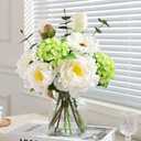 Livole Artificial Fake Flowers with Vase & Faux Water Real Touch White Faux Flowers Arrangements in Glass Vase Centerpiece Table Decorations for Dining Room Home Office Shelf Wedding Decor