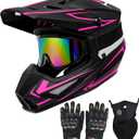 Youth Motorcross Helmet, Kids Dirt Bike Helmets, Motorcycle Helmets Off-Road Mountain Bike BMX MX ATV Helmet with(Gloves Goggles Mask) 4Pcs Set - DOT Approved (B-Pink, Large)