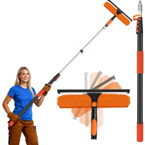 14" Extra-Wide Window Squeegee with Extension Pole, 26FT High Reach Window Cleaning Kit with- 2-in-1 Professional Window Scrubber & 5-20FT Extension Pole, for Indoor & Outdoor High Windows,RVs