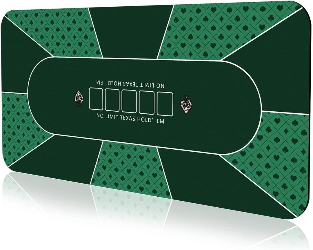 YUZPKRSI 70 x 35 Inch Poker Mat, 8 Players Texas Hold'em Poker Rubber Mat Poker Topper for Tables, Folding Portable Poker Table Top Layout w/Carrying Bag for Poker Games, Blackjack, Casino (70 X 35 Inch-green)