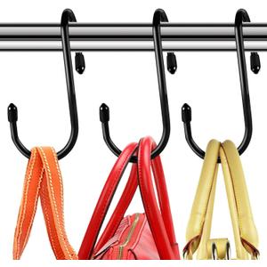 HiGift 8 Pack Purse Hanger for Closet, Vinyl Coated Unique Twist Design Black Bag Hanger Hooks, 5 Inch Large Closet Rod Home Storage Hooks Purse Organizer for Hanging Handbags, Belts, Hat, Backpack