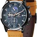 Distinctive Mens Analog Chronograph Watches with Auto Date & Multi Subdials, Fashion Casual Sport Quartz Wrist Watches with Luminous, 3ATM Waterproof, Valentines Day Gifts for Him, Boyfriend, Husband, Dad (Black&Blue, N)