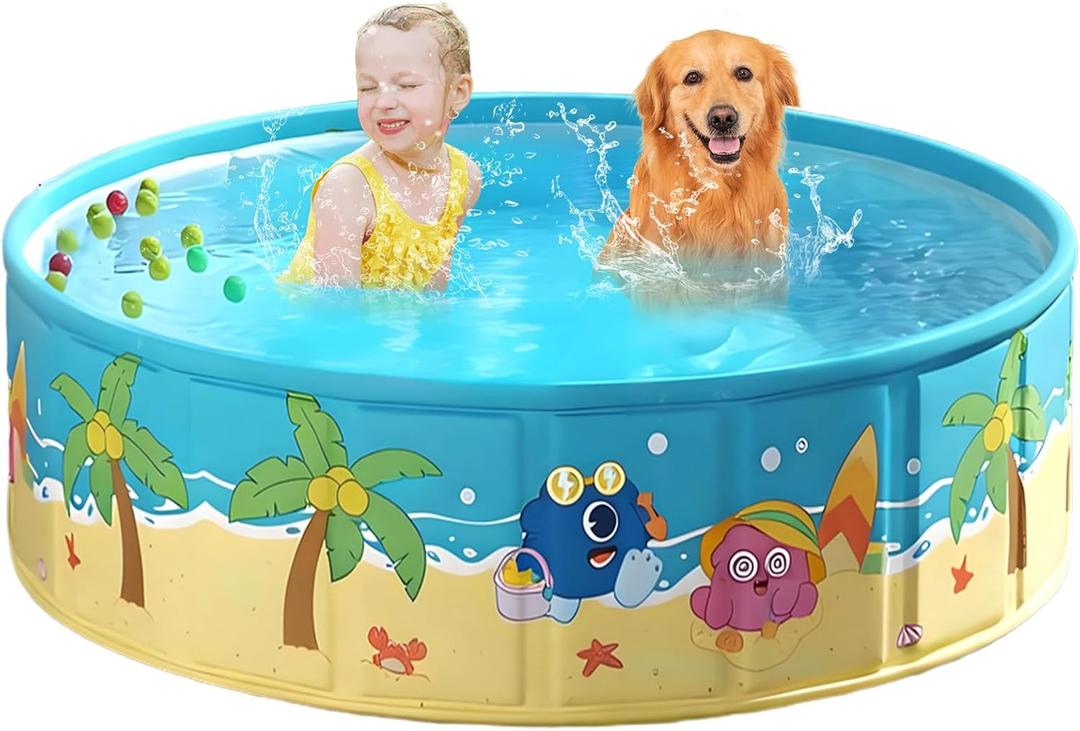 Foldable Swimming Pool for Kids 47.2"x17.7" Hard Plastic Portable Dog Pool Anti-Slip Collapsible Pets Bathtub Kiddie Pool Indoor Outdoor Backyard (JellieMons 48'')