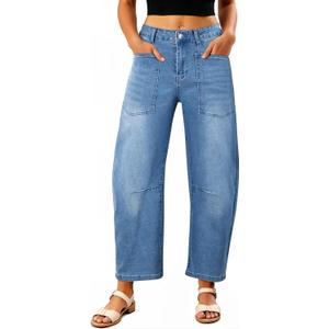 EVALESS Womens Baggy Barrel Jeans High Waisted Wide Leg Boyfriend Denim Ankle Pants (6, Ashleigh Blue) EVALESS Womens Baggy Barrel Jeans High Waisted Wide Leg Boyfriend Denim Ankle Pants (6, Ashleigh Blue)