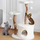 NATURAL EXPRESSIONS Modern Cat Tree and Tower for Indoor, Luxury Solid Wood Condo for Large Cats, Flower Cat Tree with Scratching Post, Cat Climbing Furniture with Cat Hiding Enclosure