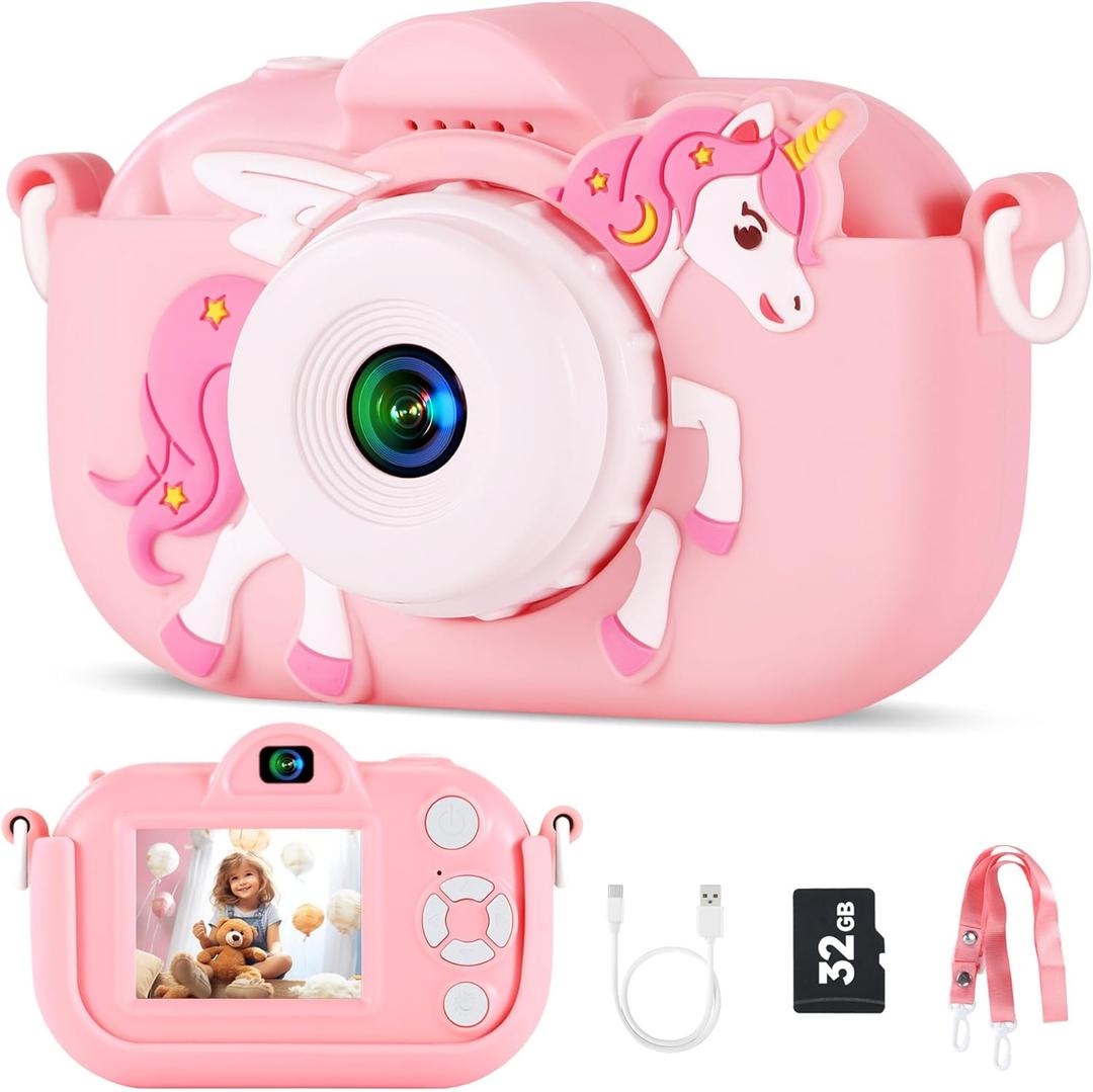 Kids Camera Toddler Toys for Girls,48MP HD Digital Camcorder,1080P HD Digital Video Camera for Kids 3-12 Years Old,Birthday Gifts Toys for Boys Girls with 32GB SD Card