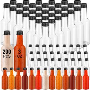 Zubebe 200 Pcs Hot Sauce Bottles Small Plastic Clear Woozy Bottles Empty with Leak Proof Black Screw Cap Mini Wine Liquor jars for Kitchen Sauce Salad Dressing Syrup Juice Whiskey (3 oz)