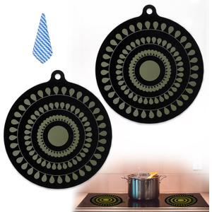 9.5 Inch Thermochromic Silicone Induction Cooktop Protect Mat,2Pcs Induction Cooktop Protective Cover,Non-Slip Pads to Prevent Pots and Pans from Sliding While Cooking