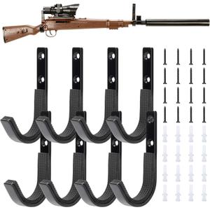 TRIPLE DEER Gun Rack Storage Wall Mount Shotgun Rifle Hook Horizontal Metal Gun Hanger for Any Rifles Shotguns Archery Bow and Sword with Soft Padding, Wall Mount Storage & Display Heavy Duty Steel, 8 pack