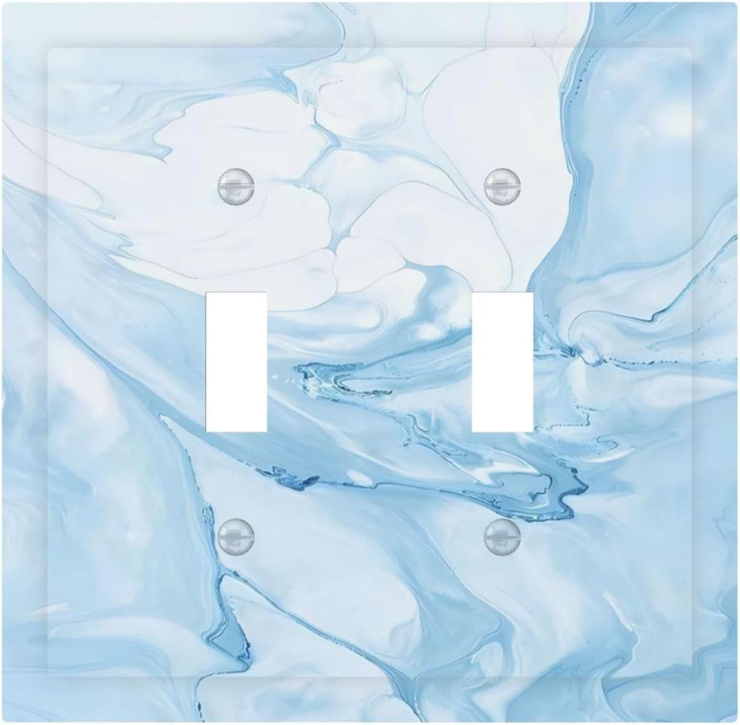 Navy Blue Sea Waves Spilled Ink Marble Simplicity Print Decorative Switch Plates 2 Gang Double Toggle Outlet Light Switch Cover Wall Plate Electrical Faceplate for Bathroom Living Room Decor (Double Toggle / 4.9 X 5 IN)