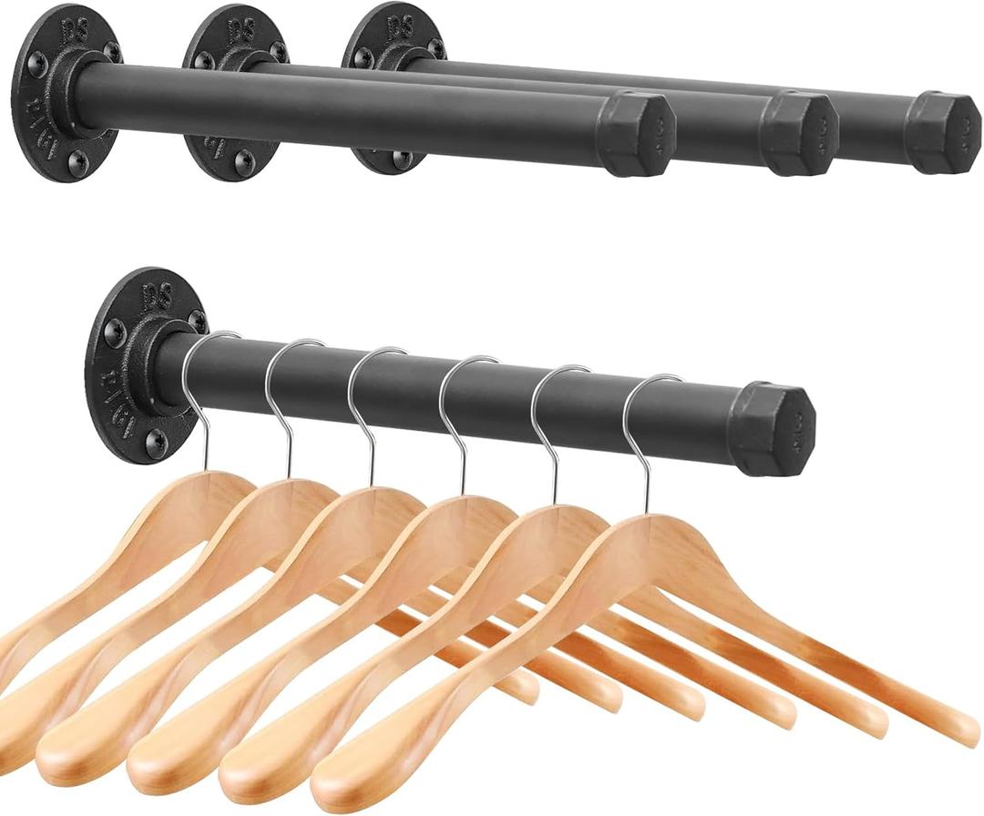Cast Iron Wall Mounted Clothes Rack, Heavy Duty Industrial Pipe Clothing Rack for Hanging Clothes, Garment Racks for Wardrobe Organizers and Storage, DIY Closet Rods Closet Bar (Black 4 Pack, 12 in)