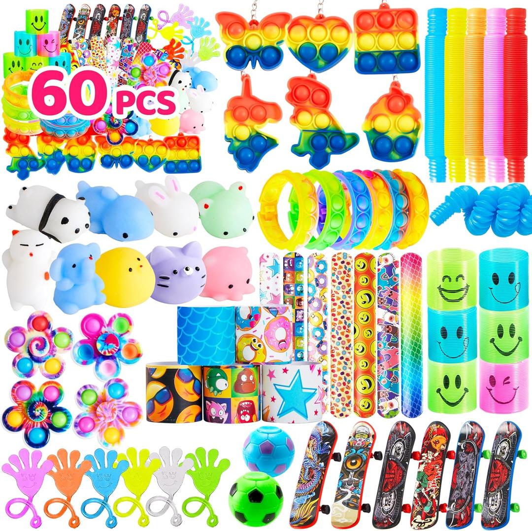 JOYIN 60 Pcs Party Favors for Kids, Fidget Toys Pack, Sensory Toy, Goodie Bags Fillers for Kids Birthday Party, Prizes in Bulk for School, Pinata Stuffers, Classroom Prizes, Treasure Box Toys Autism