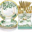 168 Pcs Sage Green Baby Shower Decorations, Sage Green Plates, Bridal Shower Plates and Napkins sets, Eucalyptus Baby Shower Birthday Baptism Wedding Shower Decorations, Serves 24