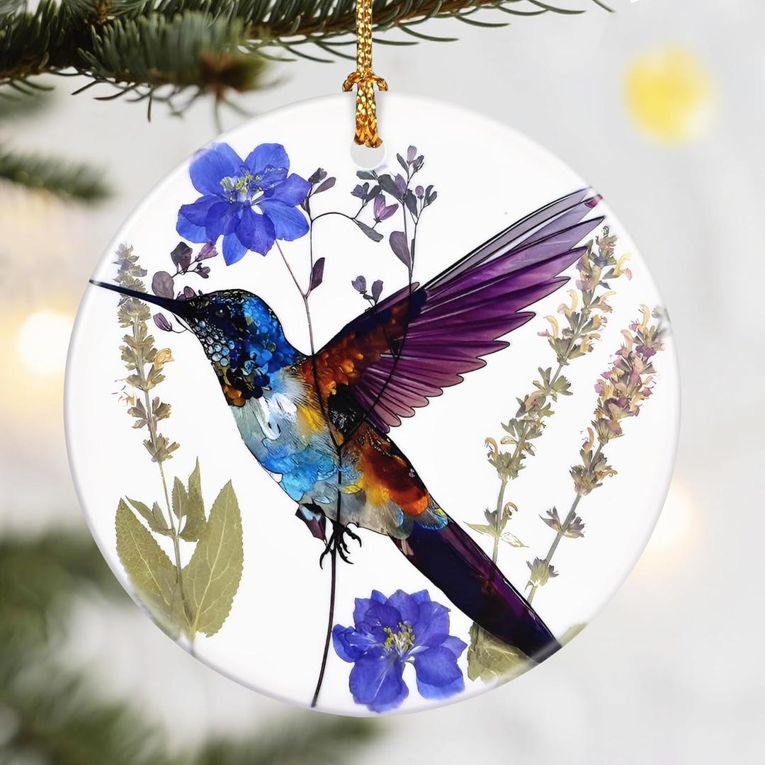 Hummingbird Christmas Ornaments, Dodosky 2.8in Ceramic Xmas Decor, Christmas Tree Ornaments, Xmas Decorations for Tree, Holiday Ornament, Gift Ideas, Hummingbird Gifts, Gifts for Women, Bird Lovers