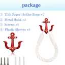 2Pcs White Nautical Rope Toilet Paper Holder Wall-Mounted Towel Ring Nautical Toilet Paper Holder with Metal Hooks Coastal Towel Rack Natural Antique Rope(Red+Red)