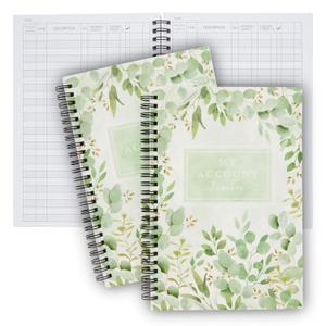 Paper Junkie Accounting Ledger Book for Bookkeeping - My Account Tracker Expense Notebook for Small Business, Money Spending Record, Check Register (100 Pages) - Light Green Leaf - Pack of 2