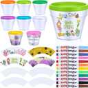 Meanplan 28 Pcs Spring Crafts 16 Spring DIY Flower Pots Paint Your Own Ornament Kit DIY Craft Flower Pot 12 Colorful Markers, Decorate Your Own Home