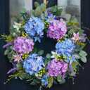 24 Inch Spring Summer Wreaths for Front Door - Blue & Purple Hydrangea Spring Door Wreath, Monet-Inspired Floral Decor with Hydrangea and Clematis for French Country, Spring and Summer, Indoor Outdoor
