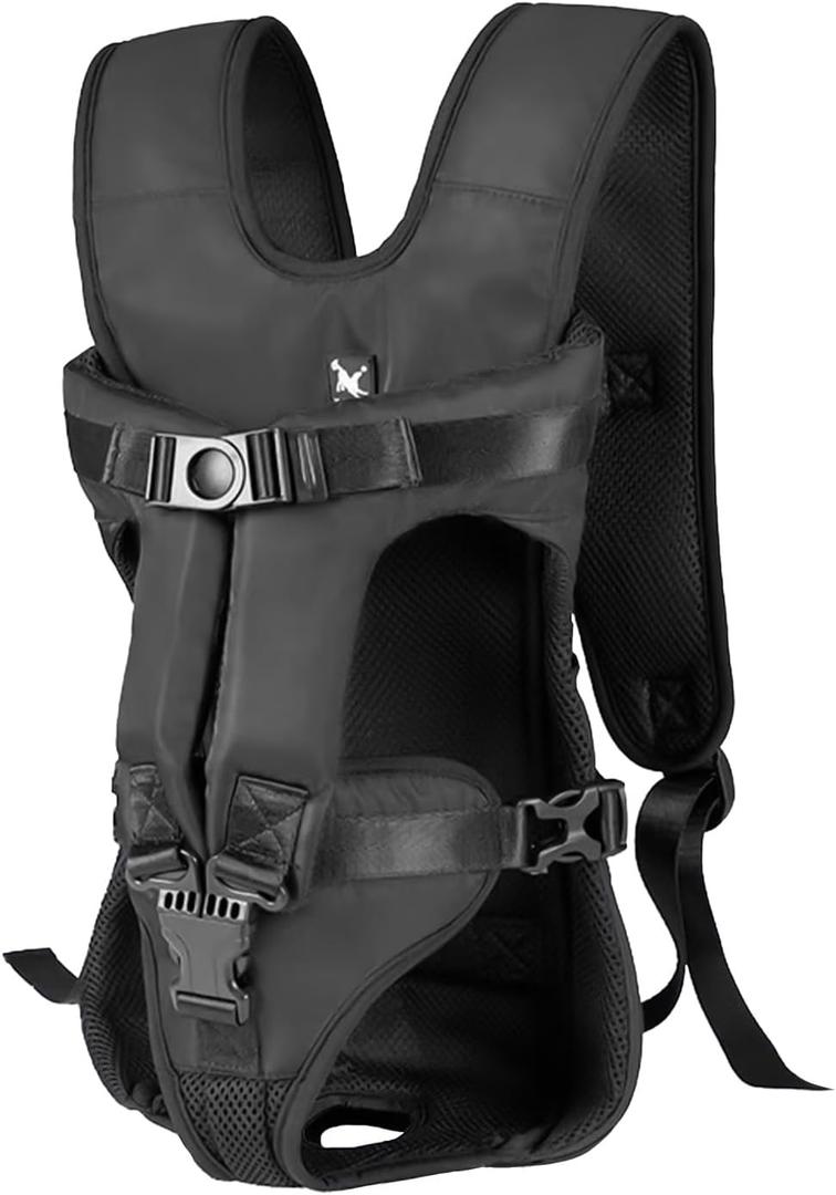Adjustable Pet Front Carrier Backpack, Hands-Free Dog & Cat Travel Bag for Small & Medium Pets Easy-Fit Puppy Travel Backpack (Black)