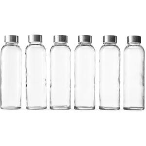Glass bottles with lids 18oz glass water bottles, reusable juice jar with lids for storing juices, reusable water bottle durable & eco friendly set of 7