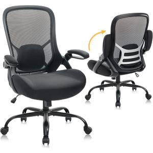 HYLONE Big and Tall 400lbs Heavy Duty Office Chair, 5" Thickened Seat Ergonomic Desk Chair with Adjustable Armrests, Home Office Computer Chairs for Long Hours Mesh Executive Chair(Black)