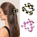 YUEELI 2 PCS x 4 PACK Checkered Hair Claw Clips for Thin and Medium Fine Hair, Rectangle Hair Clips Y2K Hair Barrettes 90s Hair Accessories for Women, Black and Purple