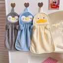 3PCS Animal Hand Towels - 14.5" x 9.8" Penguin & Duck Design with Hanging Loops | Super Soft for Kitchen, Bathroom (Grey/Blue/Yellow)