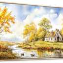 ERQINHUA Canvas Wall Art For Living Room Farmhouse Dining Room Home Wall Decor For Bedroom Office Wall Decoration Yellow Pastoral Creek Landscape Painting Wood Frame Prints Pictures Artwork 20"x40"
