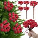 Leinuosen 12 Pack Christmas Tree Red Sugared Berry Picks 9 Inch Artificial Christmas Wreath Berry Stems Xmas Branches Ornaments Decorations for Tree Topper Vase Fillers Home Table Decor