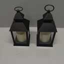2 Pack 10.2” Candle Lanterns Decorative Indoor Hanging Lanterns with Warm Flickering LED Candle 6 Hours Timer,Black Battery Powered Candle Lantern Table Centerpiece Mantle Shelf Home Decor