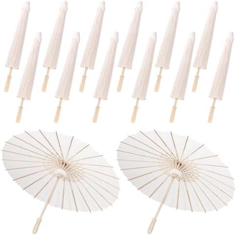 MBJZSL White Paper Umbrellas, 23.6 Inch Paper Parasol Umbrellas Chinese Japanese Style DIY Umbrellas Decorative Vintage Decor for Wedding Props