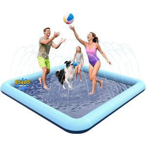 VISTOP Non-Slip Splash Pad for Kids and Dog, Thicken Sprinkler Pool Summer Outdoor Water Toys - Fun Backyard Fountain Play Mat for Baby Girls Boys Children or Pet Dog (85 * 85 inch, Blue&Blue)