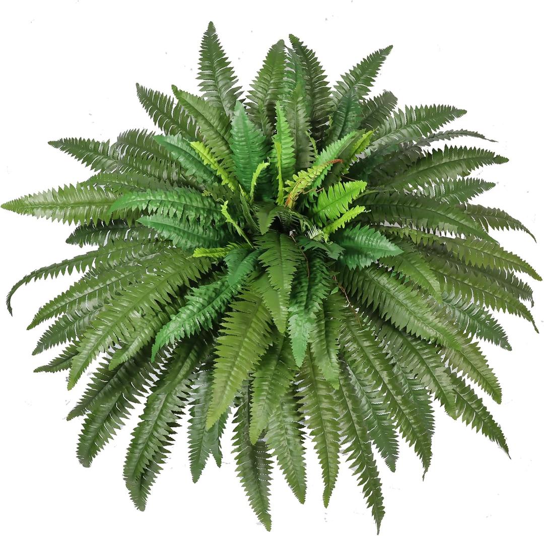 Fake Ferns, 48in Large Artificial Ferns for Outdoors & Indoors, 88 Fronds Lifelike Silk Faux Fern Greenery Plants Ideal for Porch Planters Windowsill Garden Home Decor, Potted or Hanging, UV Resistant