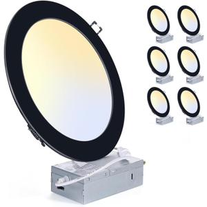 ZYC 8 Inch Recessed Lighting - 18W 1802LM Black Recessed Lighting,Dimmable 5CCT 2700K/3000K/3500K/4000K/5000K Selectable,IC Rated,Ultra-Thin Dimmable Canless Wafer Downlight Pack of 6 Black.