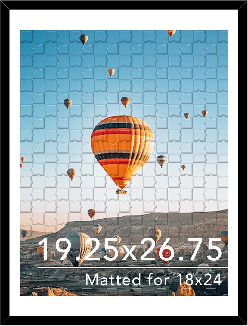 19.25x26.75 Puzzles Frame Black, Display 18x24 with Mat or 19.25 x 26.75 without, Wall Hanging 19.25 by 26.75 Picture Frame for Poster Photo Canvas Picture Puzzles, Black