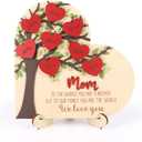 LHIUEM 3D Personalized (11”X11”) Red Heart Shaped Mother Day Puzzles to Mom Plaque with Kids 10 Names Tags Happy 3D Wooden Family Tree Wall Art for Room Office Table