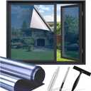 SUNBABY Window Tint for Home, One Way Privacy Film Heat & UV Blocking, Static Cling No Glue Renter Friendly Cover for Home Bedroom, Office & Sliding Glass Door, 35.4 x 78.7 Inch, 3 Tools, Blue