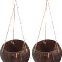 Coconut Shell Hanging Planter Basket Natural Indoor Outdoor Hanging Flower Pot for Balcony Wall Decor 10.24X4.72X2.95 Inches Set of 2