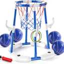 Pool Basketball Hoop Toys,2-in-1 Floating Basketball Pool Games with 4 Balls/12 Rings/Pump,Swimmming Pool Games for Kids Ages 4-8 8-12 Adult, Outdoor Water Play Toys for Summer Family Party(Blue)