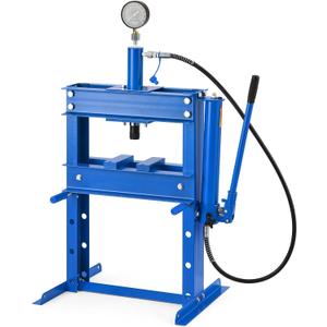 10 Ton Hydraulic Shop Press with Pressure Gauge & Plate, Heavy Duty H-Frame Benchtop Press with Height Adjustable Working Table for Auto Repair, Metalworking, Manufacturing, Blue