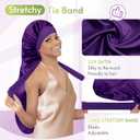 4 x BONNET QUEEN Extra Long Braid Bonnet for Sleeping Silky Satin Foldable Weave Locs Curly Wigs Extensions Hair Tie Band Large 30" Purple