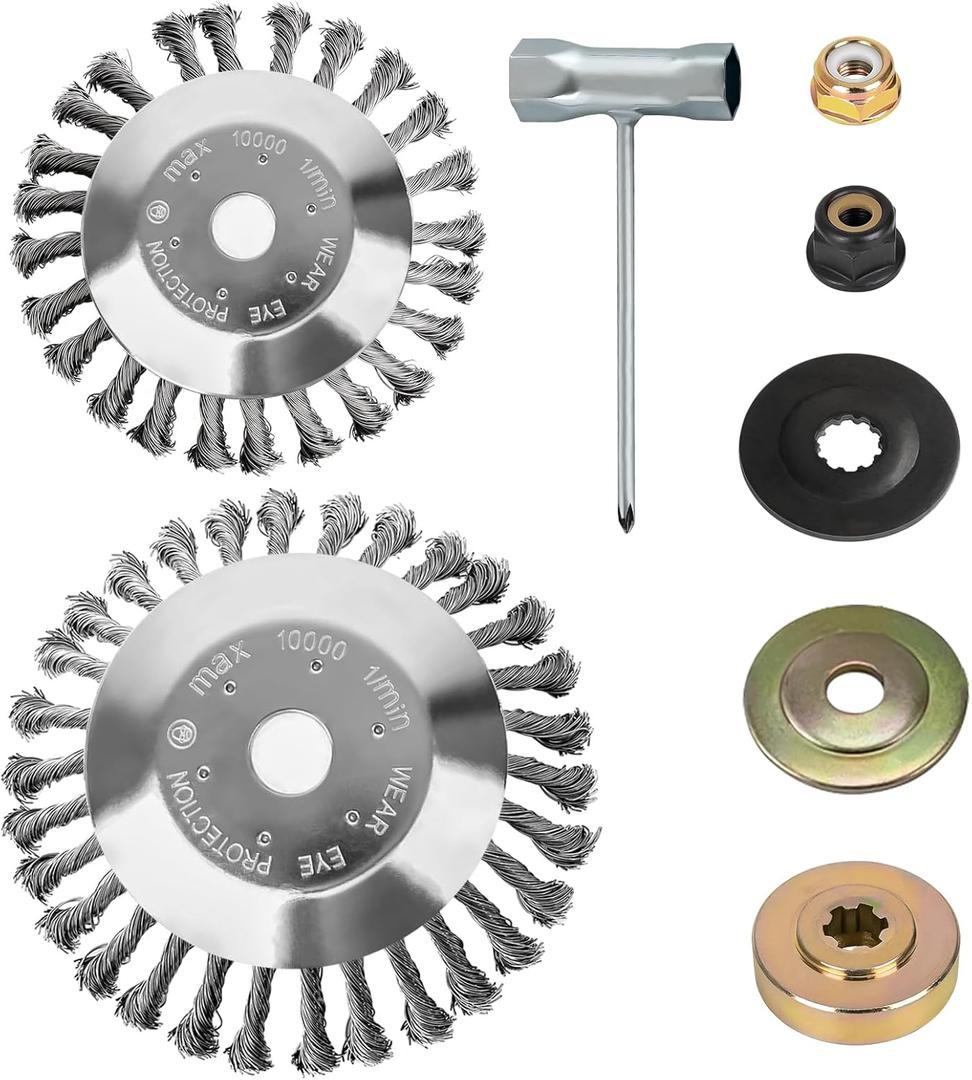 6+8" Unbreakable Wired Trimmer Blade,Steel Wire Cutter Trimmer Head, Compatible with Stihl Straight Shaft Trimmer, Weed Eater Head with Adapter Kit for Lawnmower, Moss Grass Rust Removal