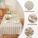 Alsoo Checkered Tablecloth Rectangle Washable Buffalo Plaid Table Cloth Cotton Linen Gingham Table Cover for Picnic Kitchen Dining Room, Beige and White, 60 * 75