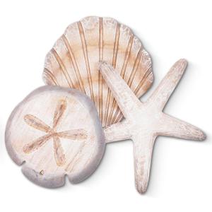 Novabright Coastal Sea Shell Wall Art Rustic Wooden Starfish and Sand Dollar Decor for Beach Theme Bathroom Bedroom Living Room Nautical Wooden Sign for Lake House Summer Home Decoration(Brown)